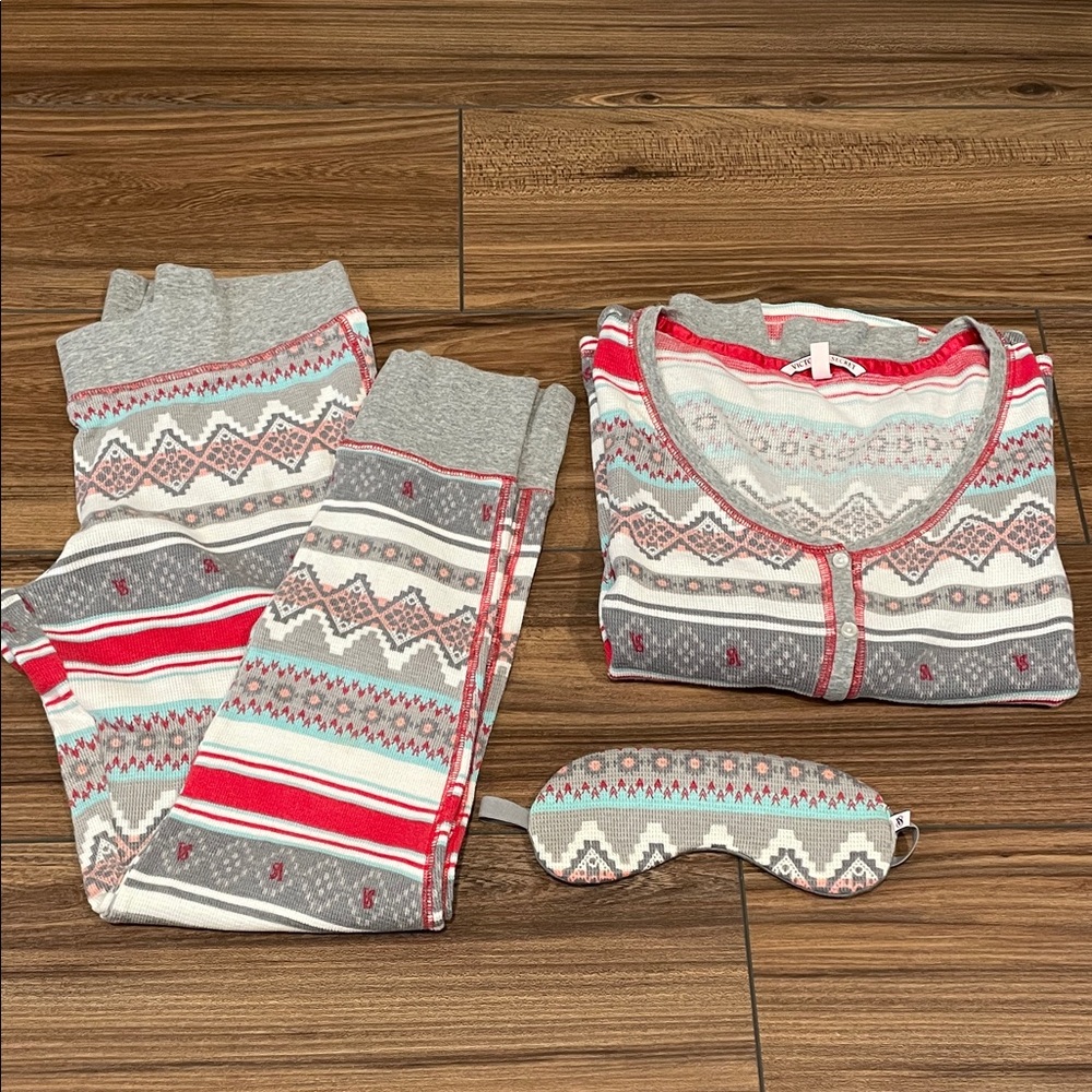 Victoria's Secret Festive Gray and Red Pajama Set